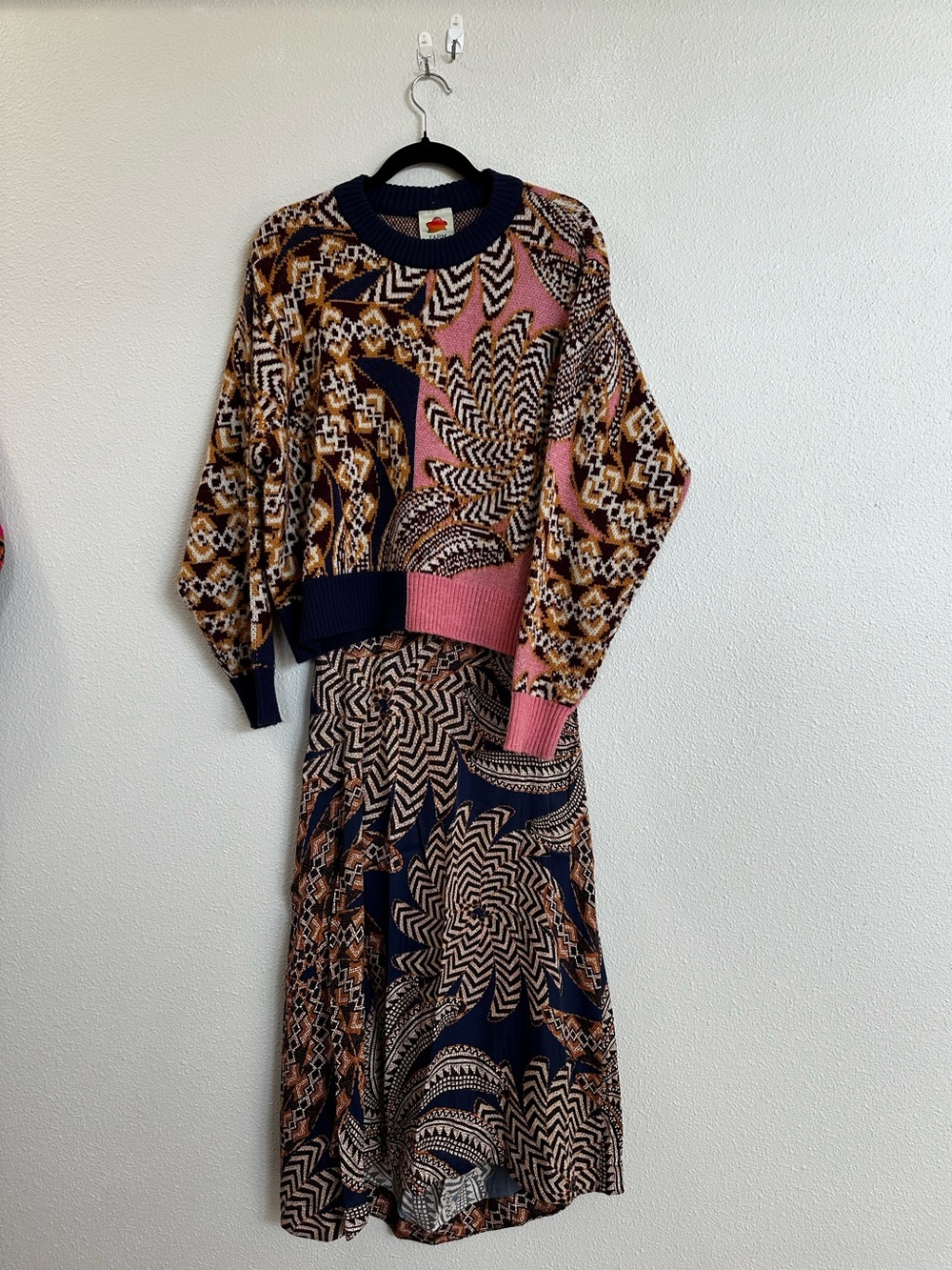 FARM Rio Mixed Yawanawa Vanahu Knit Sweater & Midi Skirt Set